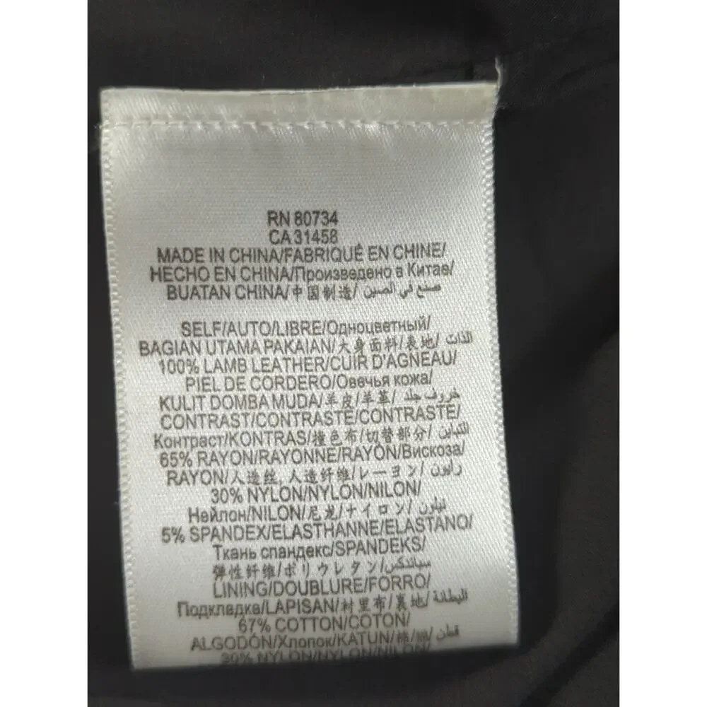 BCBGMAXAZRIA Jacket XS Black Beige Quilted Lamb Leather Moto Biker Womens